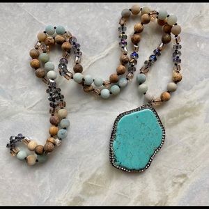 Turquoise Pavé Crystal Pendant Necklace